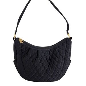Vera Bradley Solid Black Quilted‎ Hobo Purse Shoulder Bag Tote Gold Hardwear